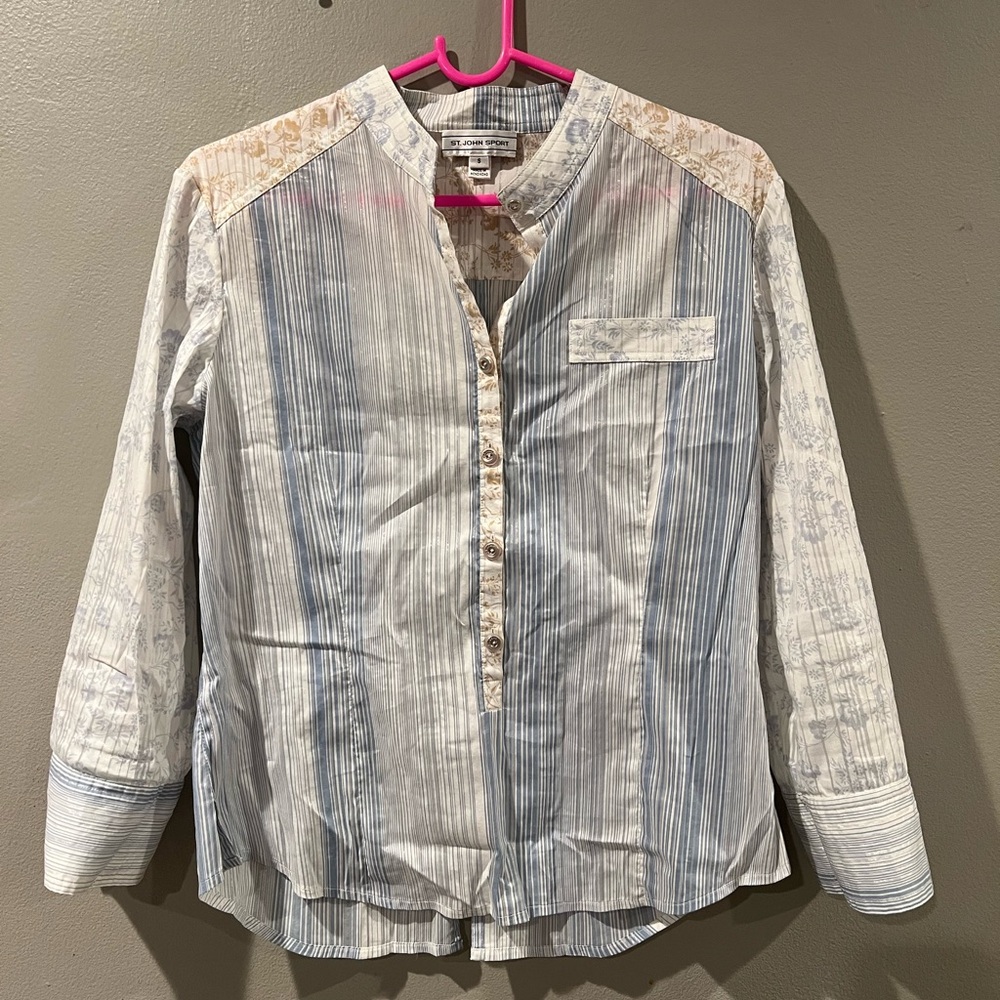 Women’s St. John Sport Shirt Top Size Mixed Print Striped Floral Popover Small